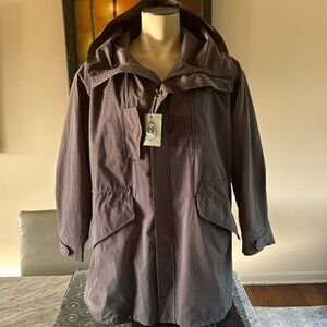 TOV Holy grey embroider back graphic convertible hoodie-cape collar long jacket